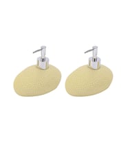 BANYO SETİ SIVI SABUNLUK 2 ADET SARI PETEK DESENLİ POLİRESİN 14x8x14cm 400ml