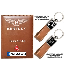 Plakanıza Özel Bentley Logolu Taba Ruhsat Kabı ve Anahtarlık