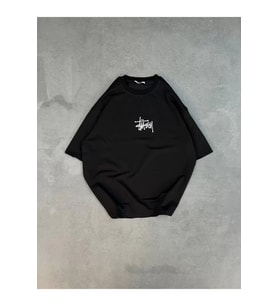 Unisex Bisiklet Yaka Baskılı Oversize T-Shirt - Siyah