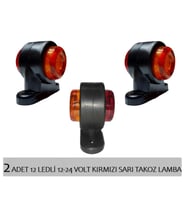 2 Adet 12 Ledli Mini Takoz Lamba 12-24 Volt Sarı Kırmızı