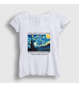 Presmono Kadın Beyaz Starry Night V2 Art Painter Vincent Van Gogh T-Shirt 303263tt