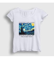 Presmono Kadın Beyaz Starry Night V2 Art Painter Vincent Van Gogh T-Shirt 303263tt