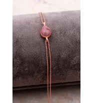 Doğal Rodonit Taşlı Damla Mini Rose Gümüş Bileklik 4122