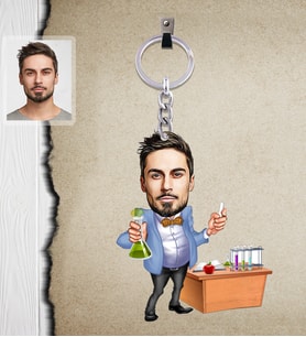Kişiye Özel Öğretmen Karikatürlü  Ahşap Anahtarlık Bay-3-Eco