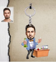 Kişiye Özel Öğretmen Karikatürlü  Ahşap Anahtarlık Bay-3-Eco