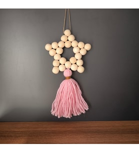 Ahşap Boncuktan Duvar Süsü (Pembe)