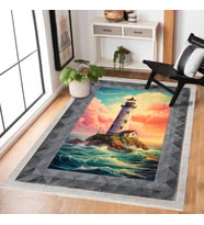 Mavi Mandala Desenli Dijital Baskı Salon Halısı Modern Tasarım Bohem Çocuk Odası Polyester