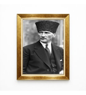 Tablore Atatürk Tablo Kalpaklı Siyah Beyaz Fotoğraf Klasik Altın Çerçeveli Dekoratif Tablo