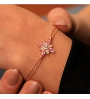 925 Ayar Gümüş Pembe Taşlı Kamelya Çiçeği Bileklik