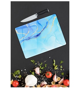 Mavi Mermer Görünümlü  Cam Kesme  ve Sunum Tahtası  25 Cm X 35 Cm