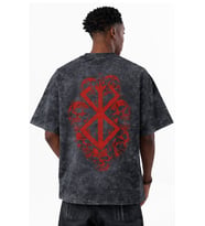 Tasarım Berserk Guts Anime Baskılı Unisex Oversize Eskitme Yıkamalı Tişört