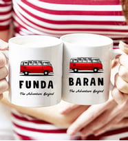 Kişiye Özel Vosvos Minibüs Tasarımlı İkili Beyaz Kupa Bardak