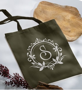 BK Gift Kişiye Özel Harfli Haki Kumaş Bez Çanta-3, Baskılı Omuz Çantası, Alışveriş Çantası