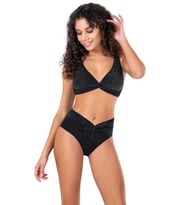 Endeep Kadın Yüksek Bel Siyah Simli Bikini Takımı