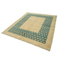 Bej Halı Geometrik Motifli Modern Stil El Dokuma Yün Salon Halısı Krem Renk Yatak Odası