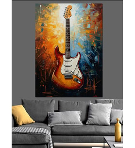 Elektro Gitar Sahne Işığı Dekoratif Kanvas - Mdf Ahşap Tablo