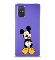 Samsung Galaxy A71 Soft Premier Kapak Mickey Mouse-A Tasarımlı Silikon Kılıf - Mor (Şeffaf)