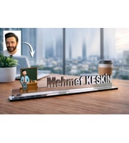 Kişiye Özel Öğretmen Karikatürlü 30 cm Ayna Pleksi Masaüstü İsimlik - Öğretmen Hediyesi Öğretmene Özel Hediye