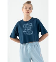 Maraton Comfort Kadın Bisiklet Yaka  Navymelanj Crop Top