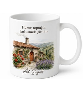 Köy Evi Temalı Baskılı Kupa Bardak Hediye Nostaljik Köy Hayatı Porselen Mug
