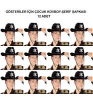 Kovboy Şerif Şapkası Siyah 12 Adet - Kostüm, Parti ve Gösteri Şapkası