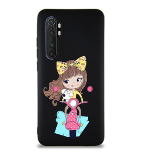 Xiaomi Mi Note 10 Lite Soft Premier Kapak Vespagirl Tasarımlı Silikon Kılıf - Siyah (Şeffaf)