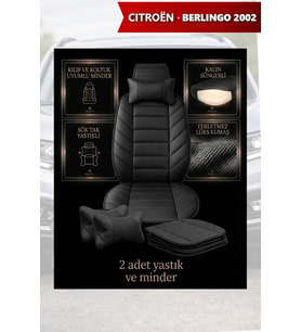 citron berlingo 2002 Koltuk ve Kılıf uyumlu Lüks Yastık Minder Siyah 2 Minder 2 Yastık