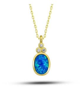 Gümüş Gold Mavi Opal Taşlı Ananas Kadın Kolye