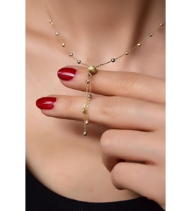 925 Ayar Gümüş Üç Renk Kayan Dorika Toplu Gold Sim Top Kolye