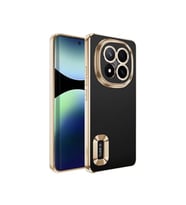 Coverzone Xiaomi Redmi Note 14 Pro 5G ile uyumlu K?l?f Kamera Korumal? Logo G�steren Parlak renk kenar �izgileri ile ??k bir tasar?m Colored Z-Omega Kapak Gold