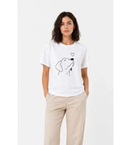Köpek Figürlü Minimal Baskılı Tişört Kısa Kol Yazlık T-Shirt - Beyaz