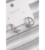 Pirinç Gümüş Renk Zirkon Taşlı Halka Model Sallantı Yıldız Detay Kadın Kü - GLST5923-591