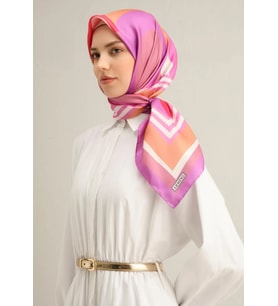 Armine Sura İpek Eşarp 9313-57 Pembe Karışık Desen