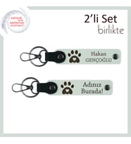 Hayvansever Çiftlere Uygun Armağan, Kalpli Pati Temalı Anahtarlık Set, İsim Yazılabilir, Beyaz-Beyaz