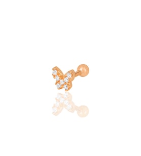 Gümüş rose zirkon taşlı kelebek modeli Tragus helix Piercing küpe SGTL12198ROSE