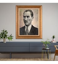 Altın Varaklı Çerçeveli Paspartulu Atatürk Tablo z4493 (Gold)