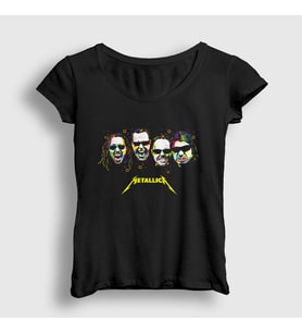 Presmono Kadın Siyah Band Metallica T-Shirt 66509tt