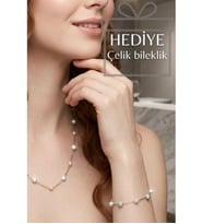 Parlak Taşlı Tasarım Silver Çelik Zincir Kolye (Bileklik Hediyeli) Glorious Serisi