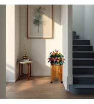 Dekoratif Ahşap Saksılık Çiçeklik Ahşap Saksı Altlığı 30x30x45 cm Tekerlekli Saksı Sehpası