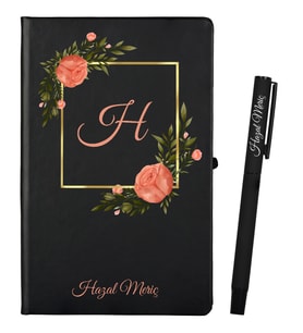 Kişiye Özel Arkadaşa Hediye Siyah Defter ve Siyah Roller Kalem Seti