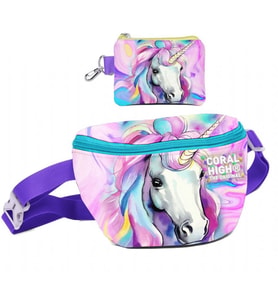 Coral High Kız Çocuk Unicorn Desenli Bel Çantası ve Bozuk Para Cüzdanı Set