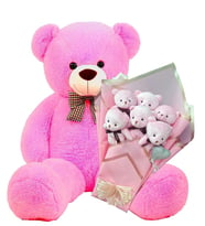 Sevimli 90 cm Peluş Ayı ile  Pembe Konsept Romantik Peluş Ayıcık Buketi (Fuşya)