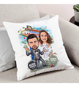 Kişiye Özel Şanslı Çiftler Karikatürlü Yastık