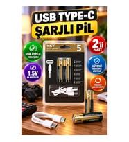 USB Type-C Şarjlı AA Kalem Pil – 1.5V Lityum Hızlı Şarj 2’li Paket