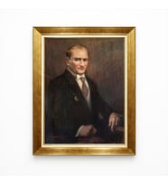 Tablore Karakalem ve Yağlı Boya Harmanı Atatürk Portresi - Estetik Gold Çerçeve Tablo