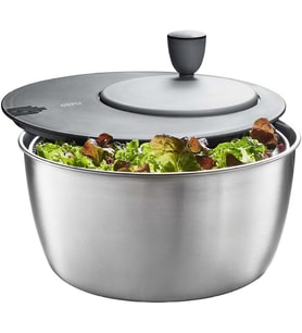 Salata kurutucu ROTARE paslanmaz çelik, 24 cm manivela tahrikli ve boşaltıcılı salata kurutucu 3 parça ve bulaşık makinesinde yıkanabilir, 3 l hacim
