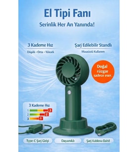 Jasper Sr-0034 Taşınabilir Standlı Serinletici Fan 3 Hız Ayarlı , Typ-c Şarjlı Fan Masaüstü Fan Vant