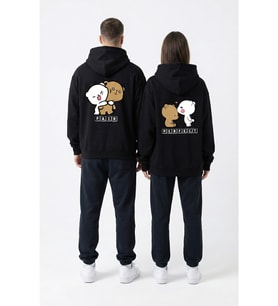 Nevermind Unisex Oversize Ayıcık Baskılı Çift Hoodie (Siyah)