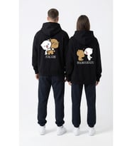 Nevermind Unisex Oversize Ayıcık Baskılı Çift Hoodie (Siyah)
