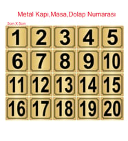 Metal Kapı,Masa,Dolap Numarası 5cmx5cm 20 Adet (1..20) Altın Renk Metal 001